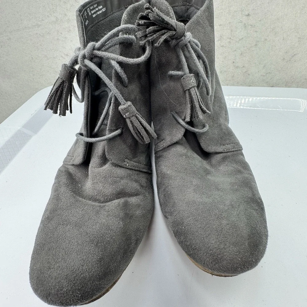 Dr Scholls Dakota Womens 11 Wedge Ankle Bootie‎ Dark Grey Microfiber Cute